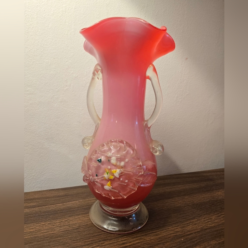 Plum Garden Peranakan Art Glass Vase Salmon 8.5"